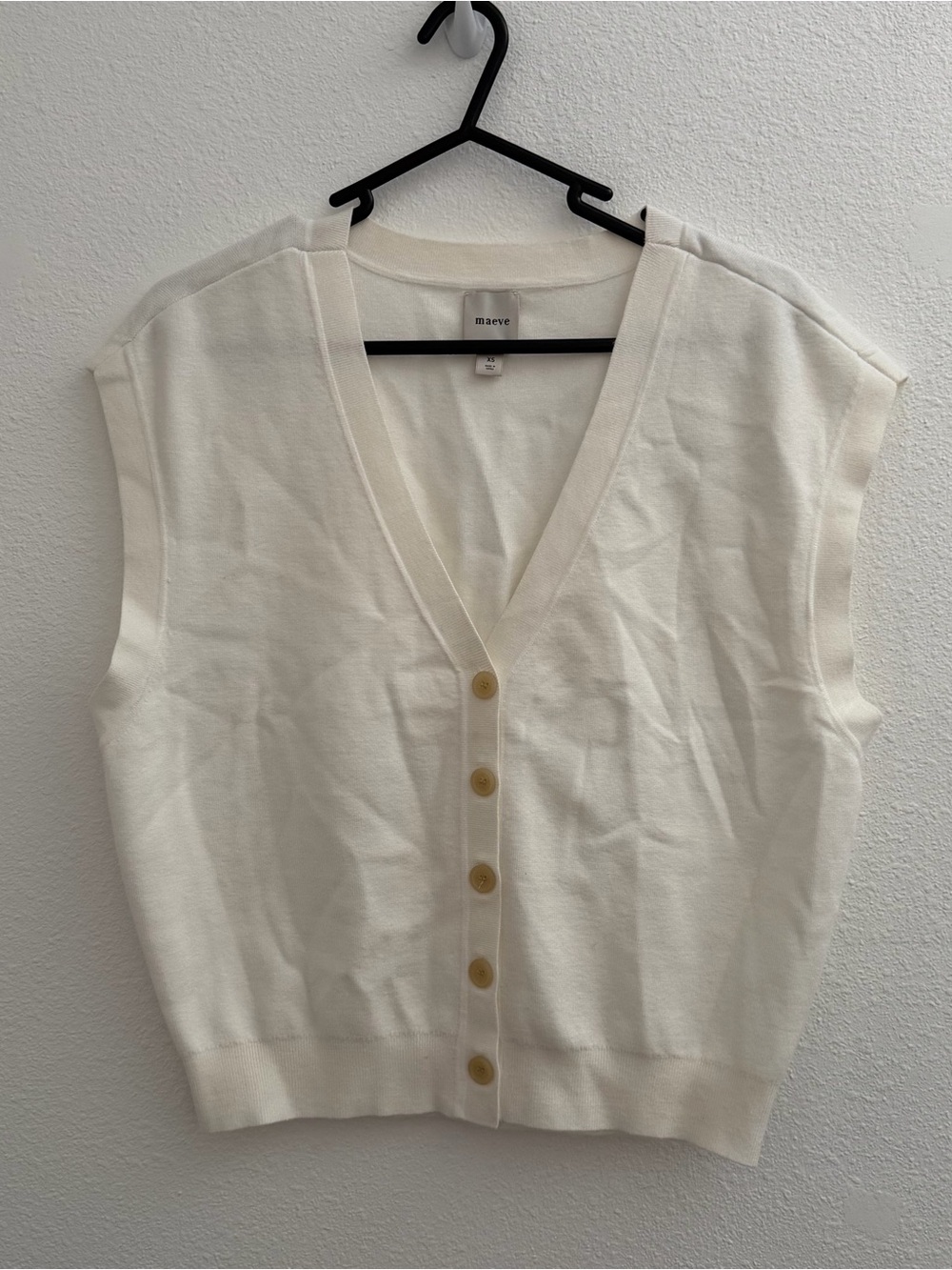 Maeve Ivory Sleeveless slouchy Knit Button Vest